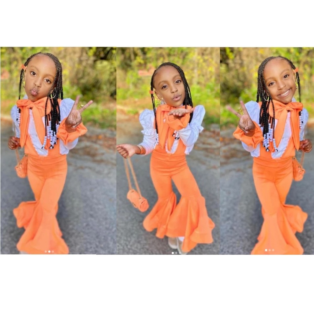 3 piece overall kids set with now & hair scrunchies